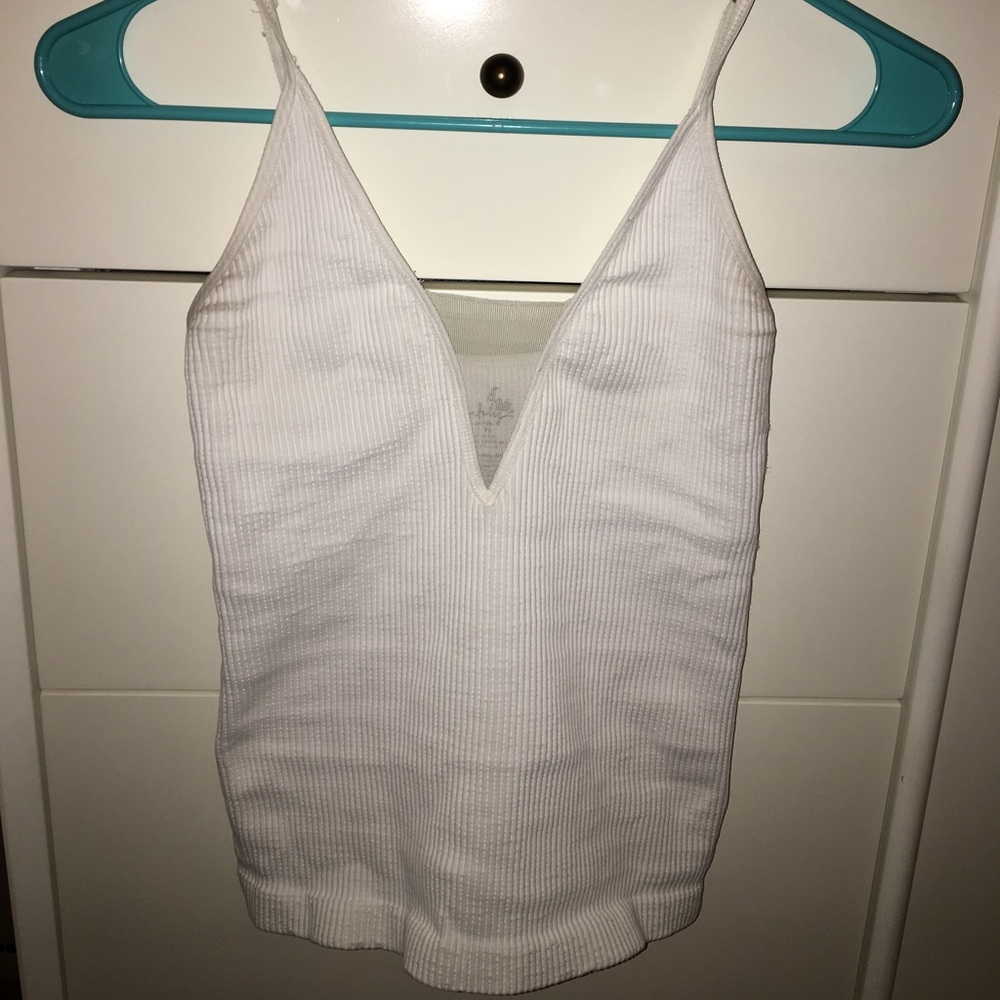 Free People White Mesh V Neck Tank Top